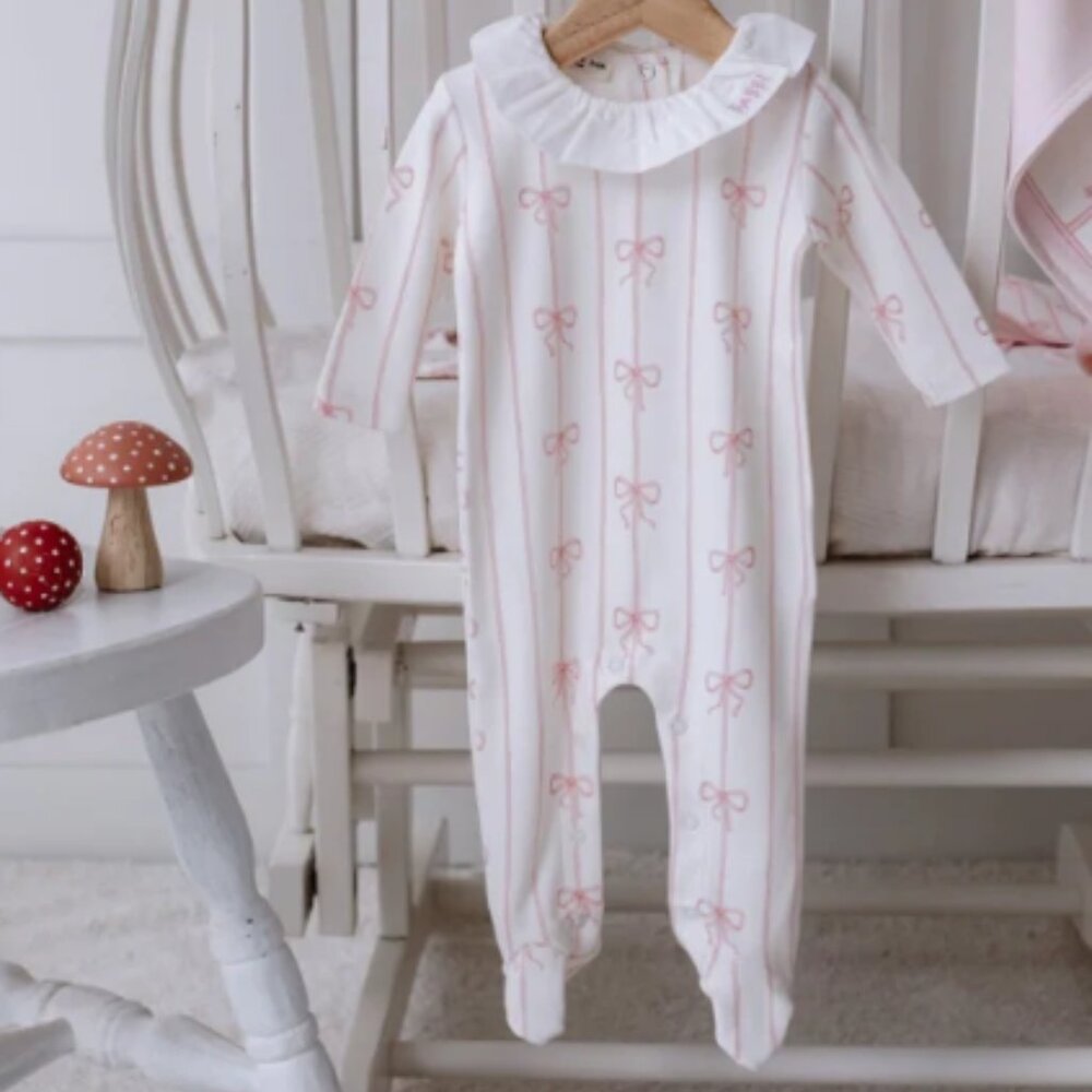 Pink Ruffle Collar Bow Footed Onesie